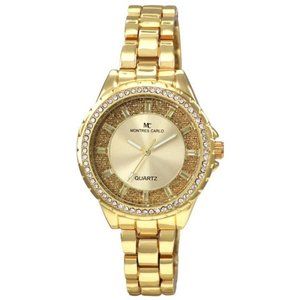 38mm Montres Carlo Women Fashion Luxury Ladies Stones Quartz Gold Dress Watch